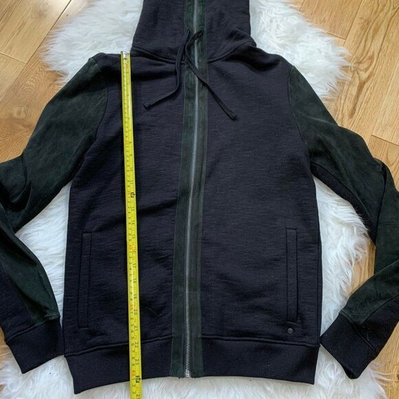 All Saints Sirius Jacket Hoodie Goat Suede Sleeves Men Size Extra Small - Picture 7 of 11
